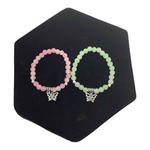 Taylor Swift Inspired Pink & Green Quartz Butterfly Friendship Bracelets